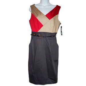 Tahari Womens Dress Sz 10 Black Red Brown Sleeveless Sheath